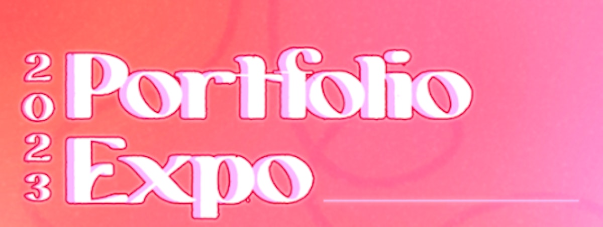Text reads 'Portfolio Expo 2023' on a pink background