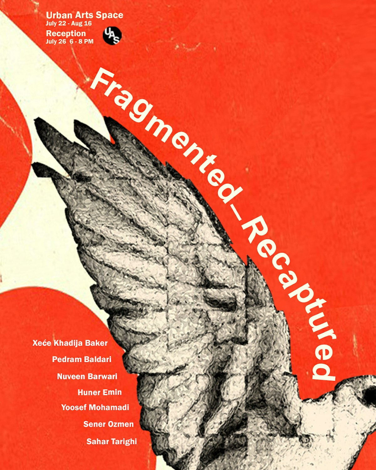 Fragmented-Recaptured poster image, showing a bird's wing over a red background.